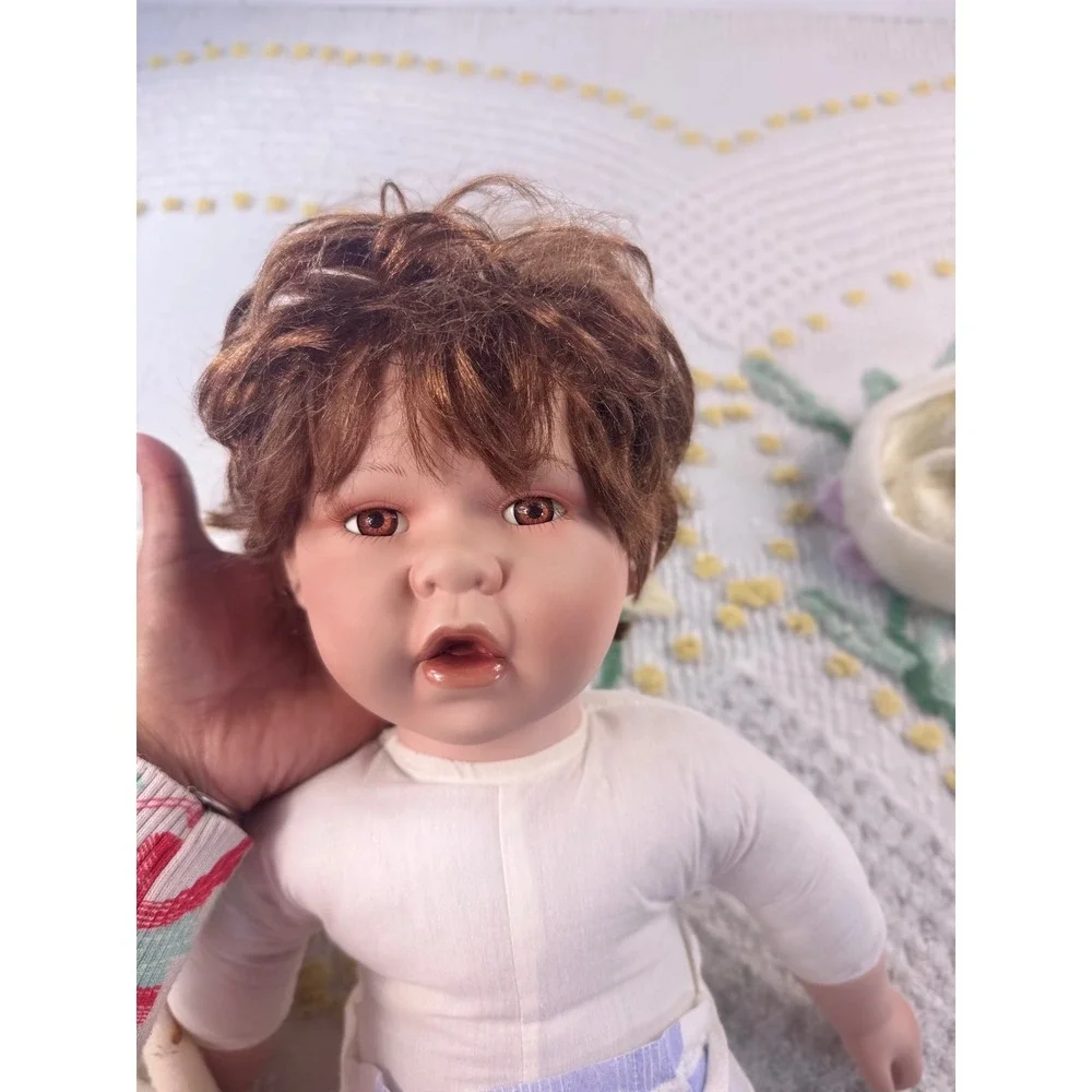 Cathay Collection Vintage Porcelain Baby Doll 21 Inch Blonde Bear Outfit Repair